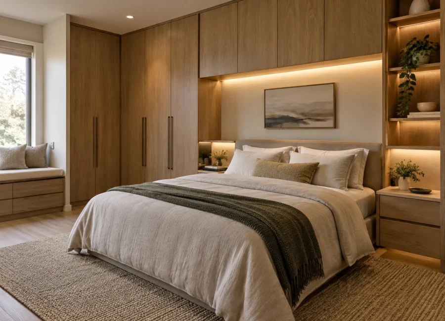 Ilustrasi kamar tidur dan wardrobe custom