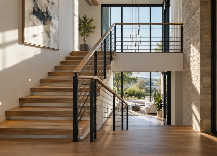 Ilustrasi tangga, void dan interior rumah modern