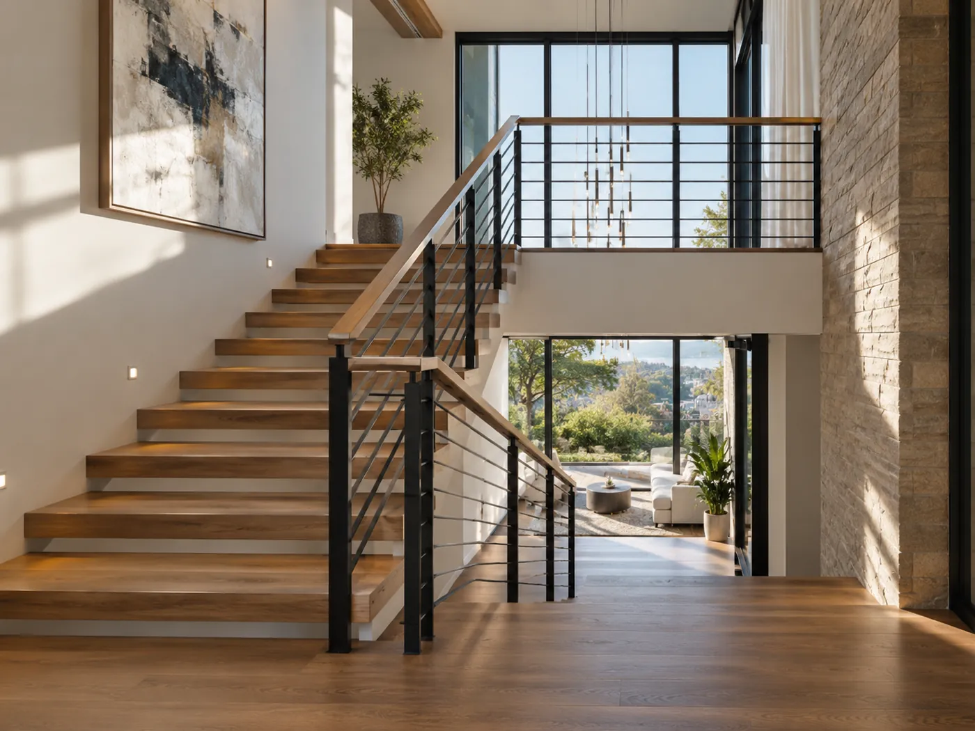 Ilustrasi tangga, void dan interior rumah modern